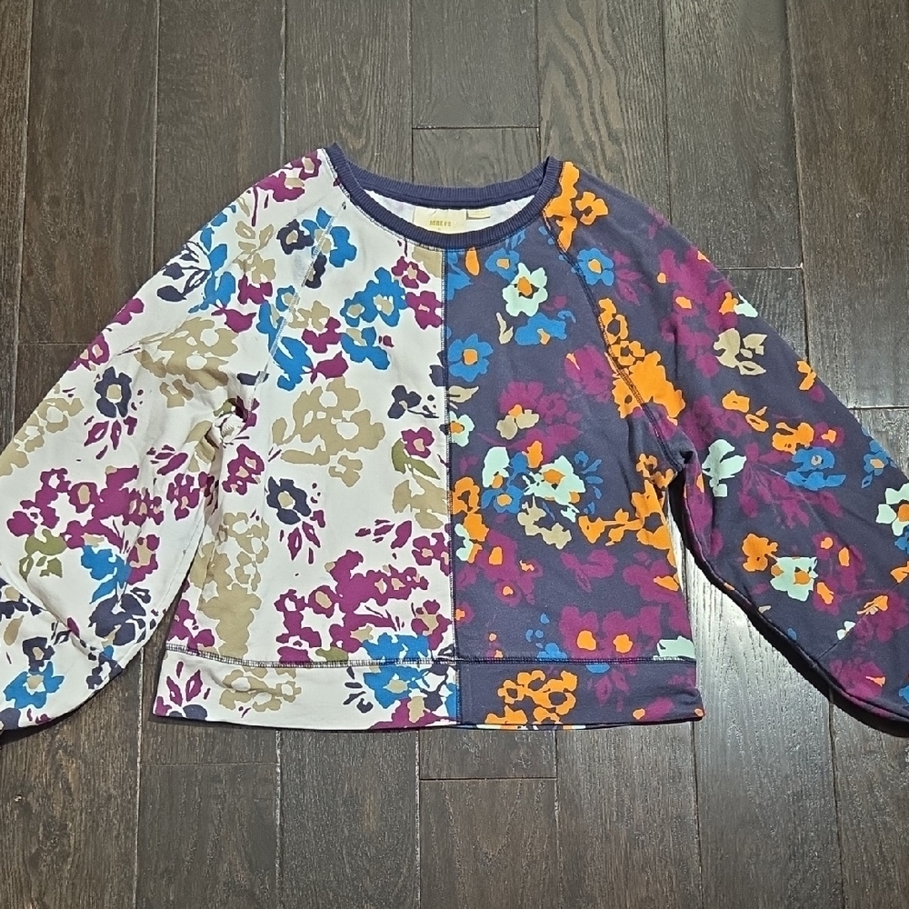 Anthropologie Maeve Floral Print Puff Sleeves Sweatshirt Size Medium